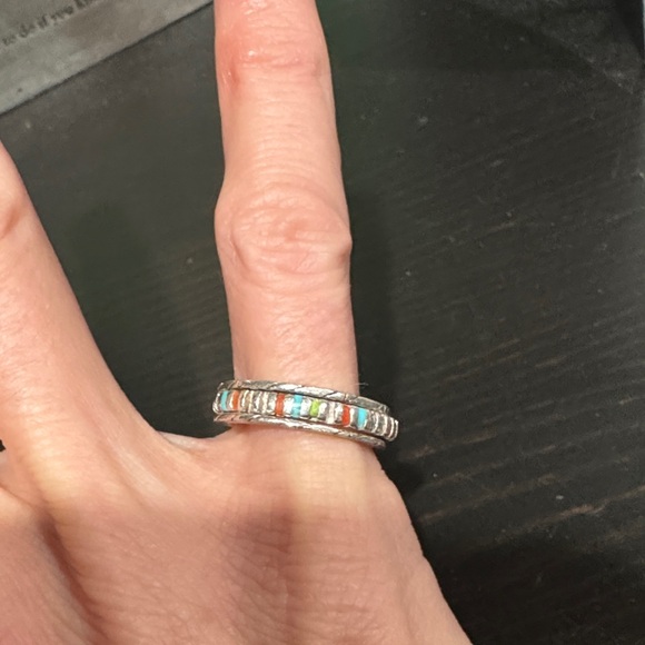 Silver Multicolor Inlay Ring - Picture 9 of 10